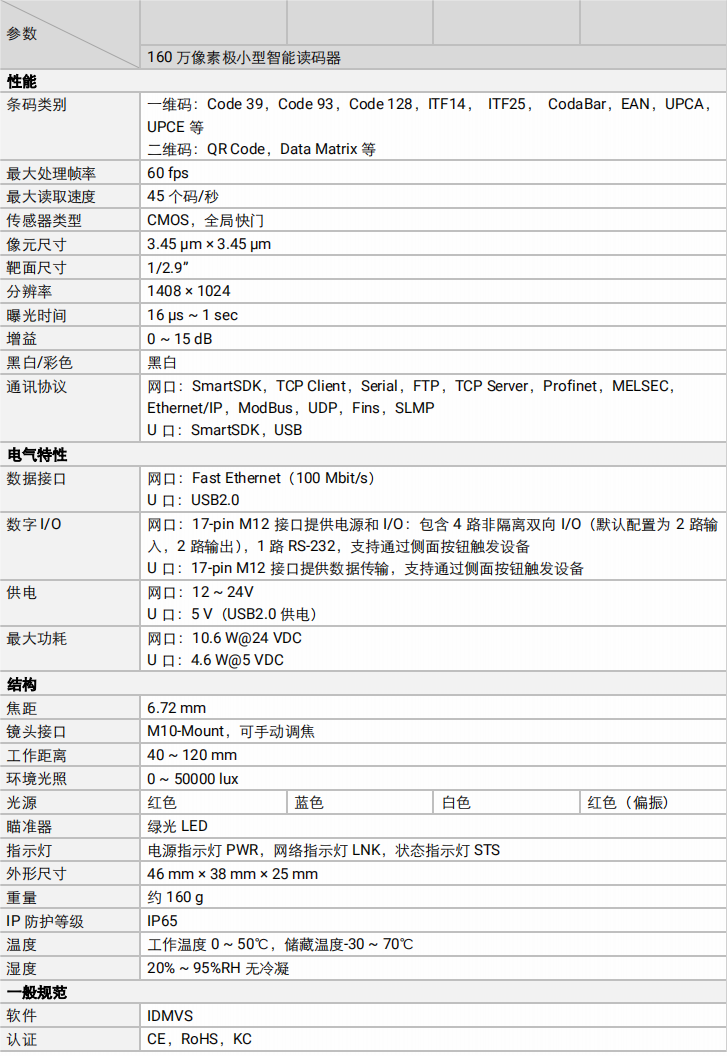 ？？礛V-RD716-2智能读码器参数图